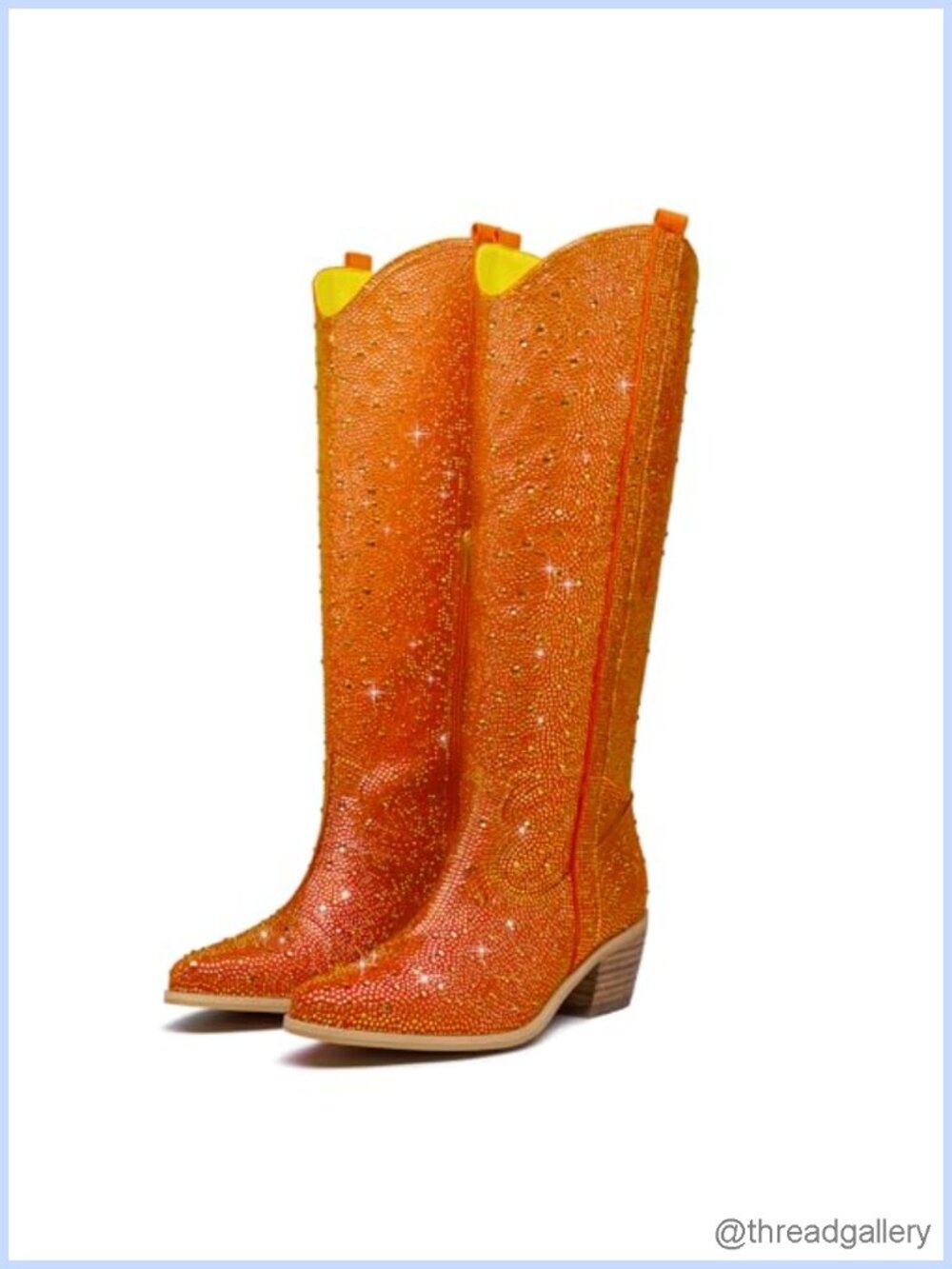 Sparkly Rhinestone Western Cowboy Boots Glitter Side Zipper Knee High Boots